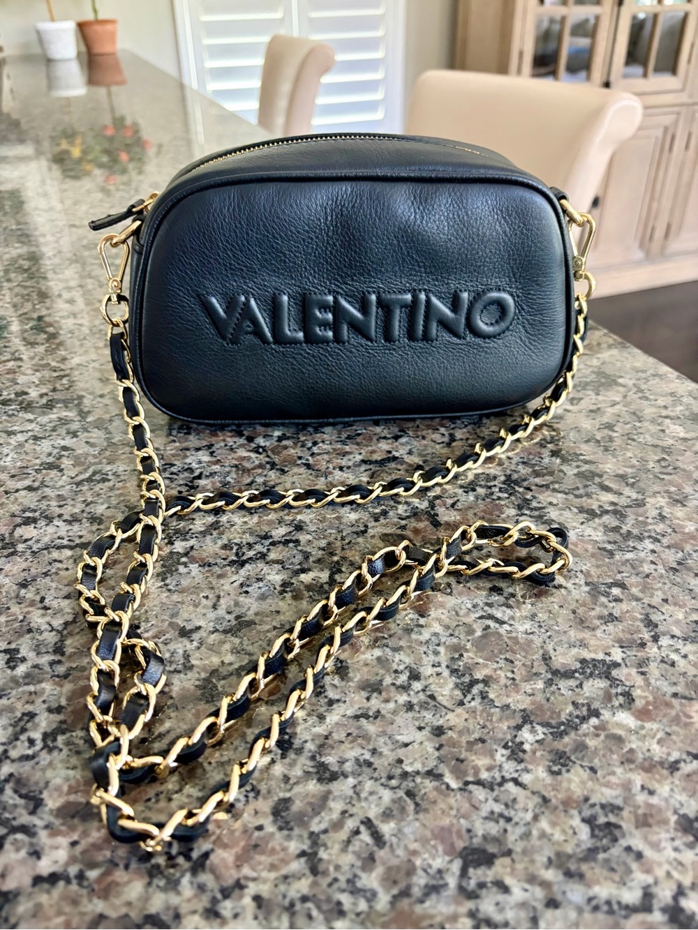 Authentic Valentino Black Leather bag gold chain leather strap.
